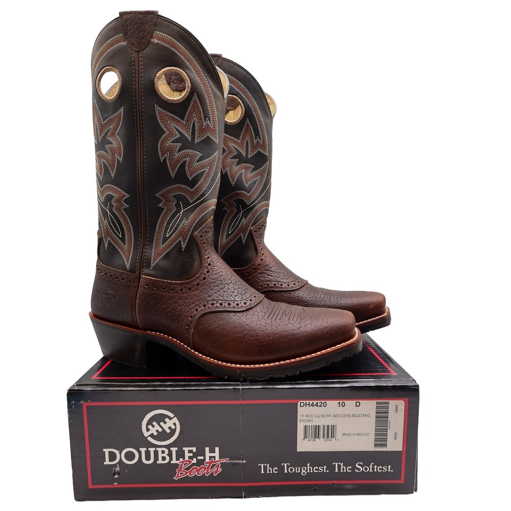 Double-H DH4420 Work Western Mustang Brown Mens 10 D Leather Boots NEW